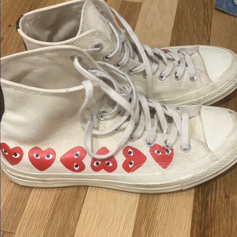 Comme des Garcons White Sneakers with Red Heart Motif